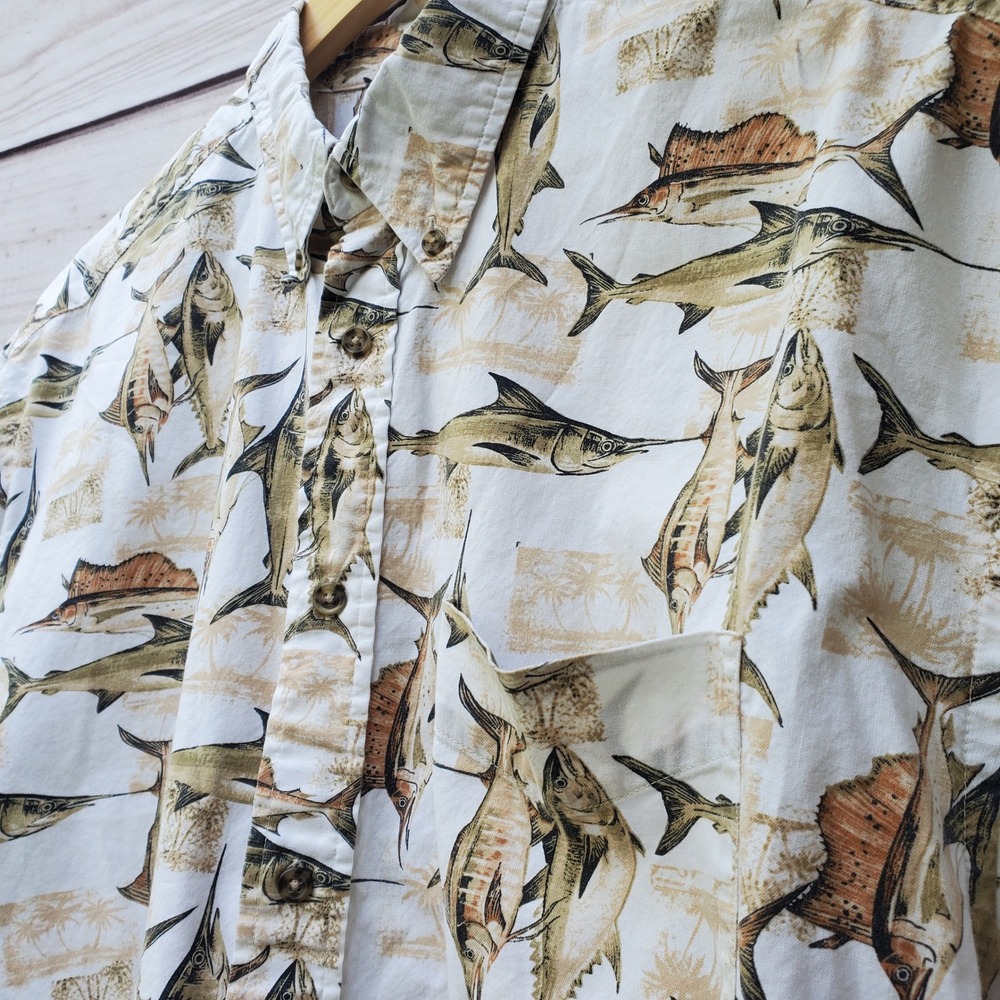 Puritan Mens XL  Marlin Sailfish Print Cotton Button Down Shirt